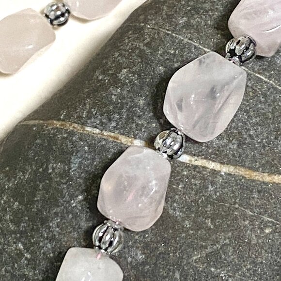 Beaded Diamond-cut Rose Quartz Necklace, Pale Pink Genuine Gemstone Choker - Picture 7 of 10